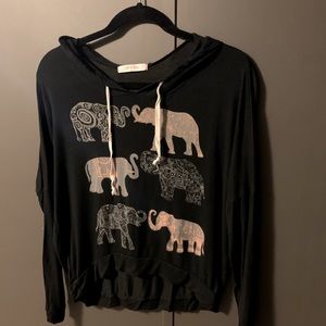 Small Hooded Long Sleeve Shirt With Elephants